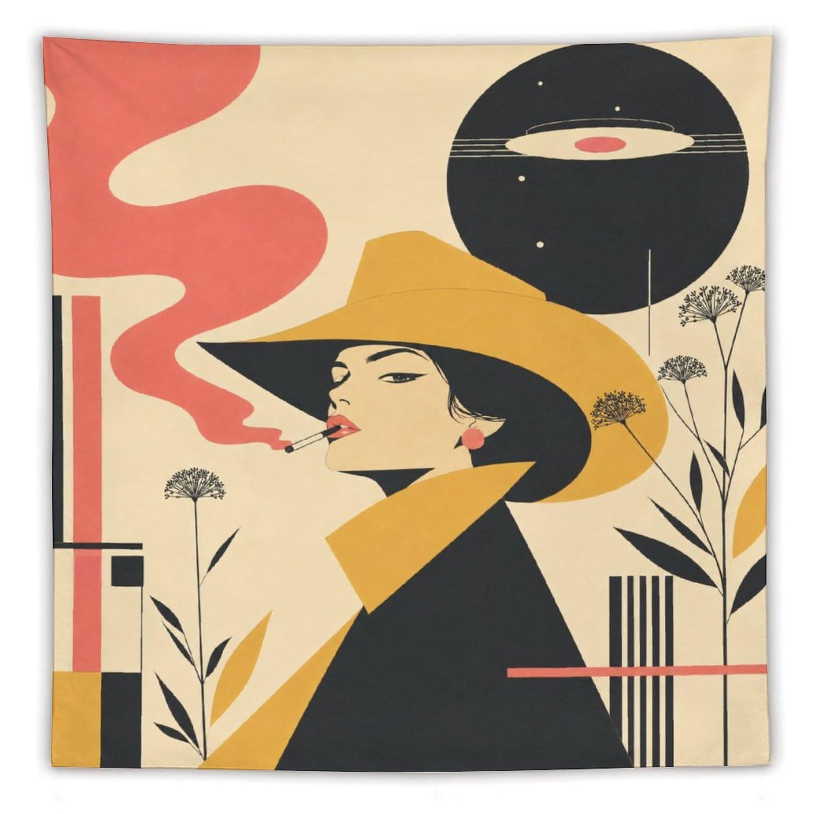 W7C8U2X3 Woman with UFO Wall Tapestry, Pop Art, Ceiling Hanging