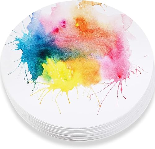 Paquete de 60 papel de acuarela redondo de 7.86 ozm, prensado en frío, ideal para la mayoría de medios húmedos y secos, ideal para principiantes,