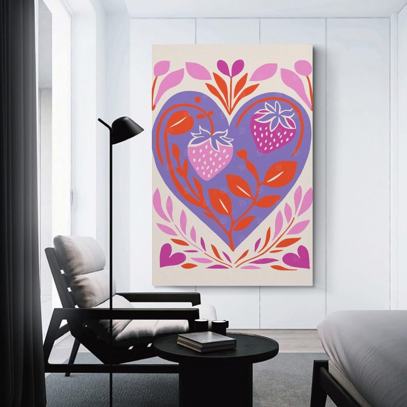 Junmoney Decorative Wall Artwork Purple Strawberry Love, 08x12inch(20x30cm), for Living Room, Lounge Or Sitting Room, Modern Wall Decor for Cosy Interiors