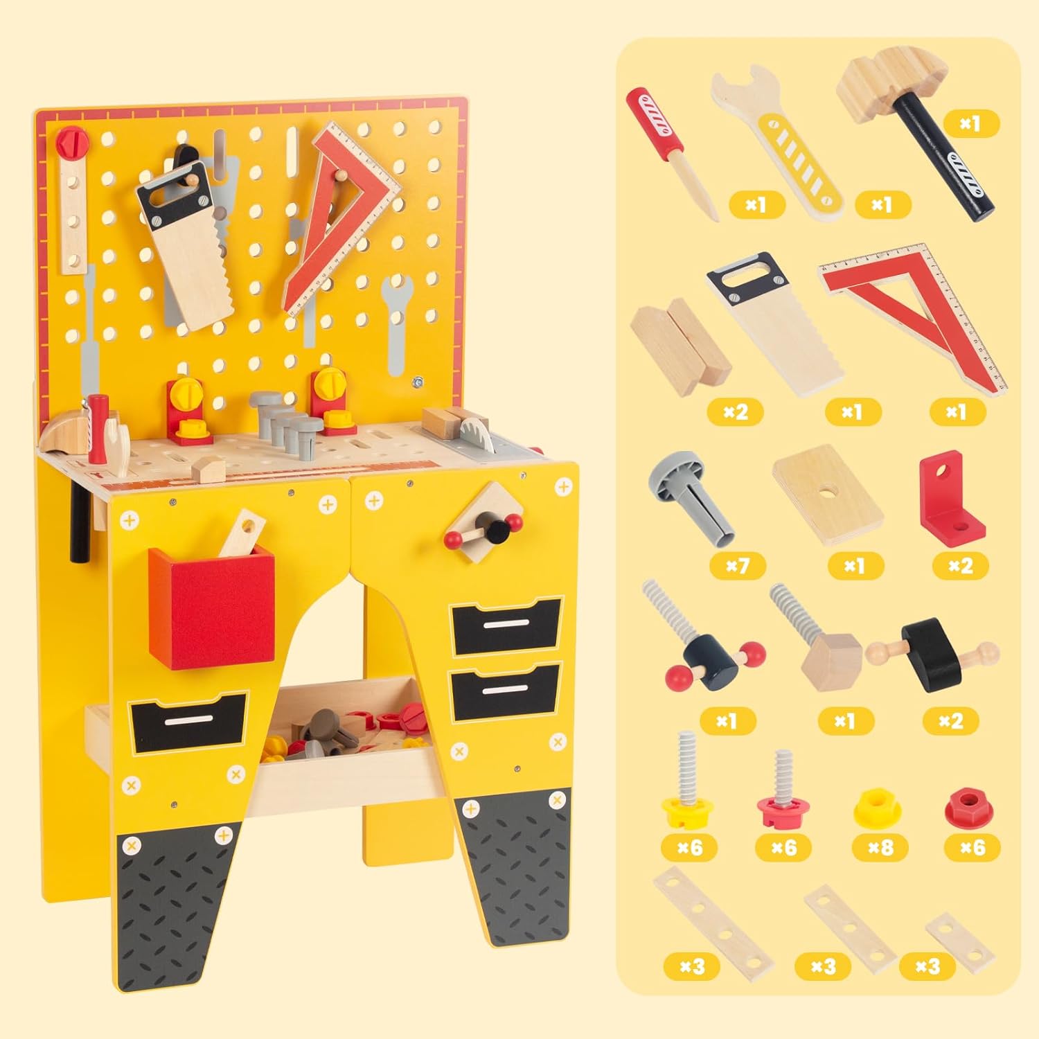 Wooden Tool Bench for Kids Toddlers, Pretend Play Workbench Set Workshop Workbench Construction Toys Gift for 3 4 5 Years Old Girls & Boys