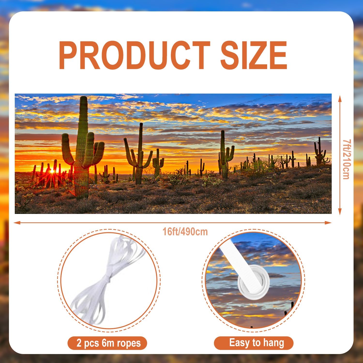 7x16ft West Desert Garage Door Decor Wilderness Gobi Sunset Prickly Cactus Thorns Dreamy Sky Nature Scene Dreamy Garage Door Background Birthday Party Wedding Garage Door Decor