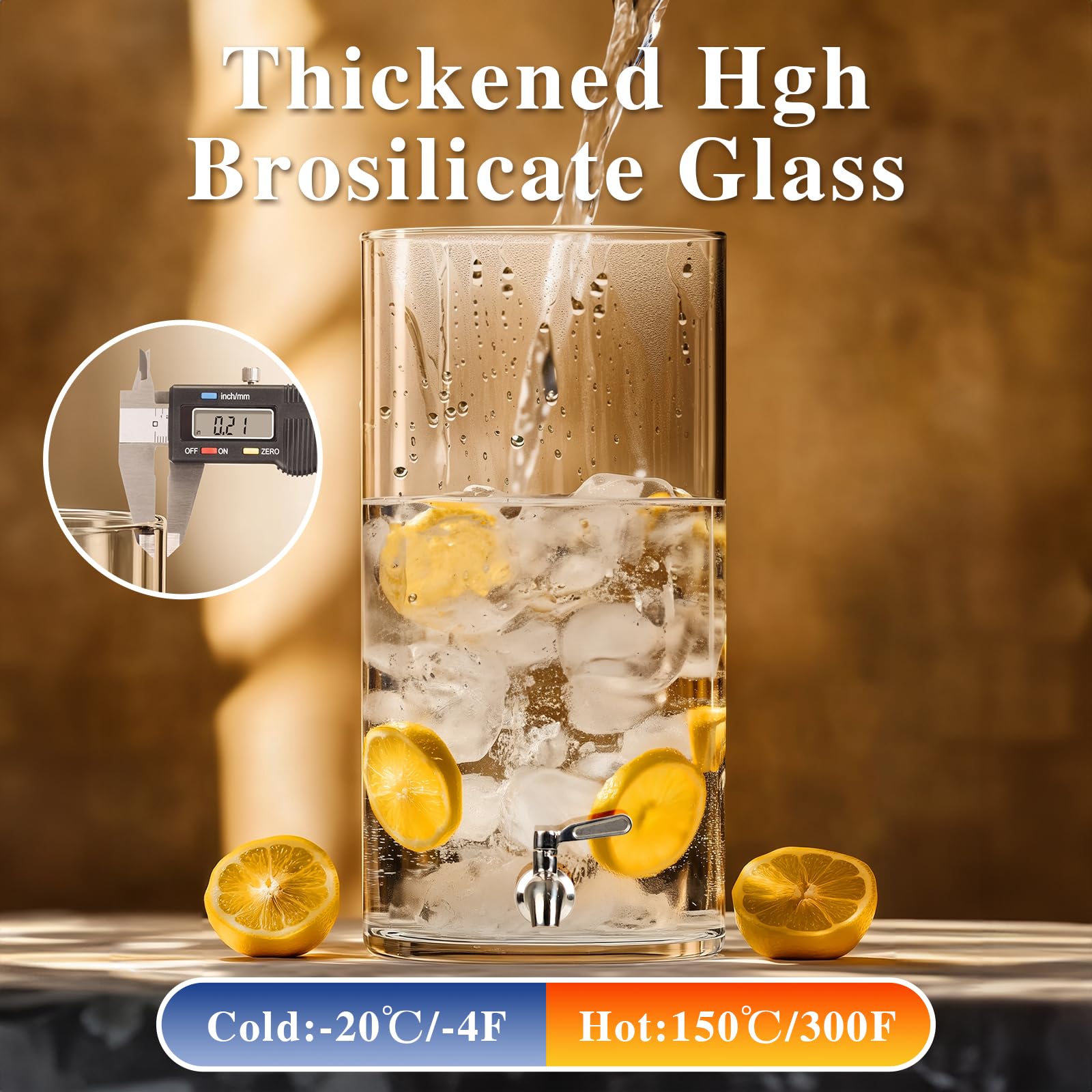 Dispensador de bebidas de 2.9 galones, dispensador de bebidas de vidrio con soporte, dispensadores de bebidas para fiestas, dispensador de bebidas con soporte de madera, grifo de acero inoxidable, 5