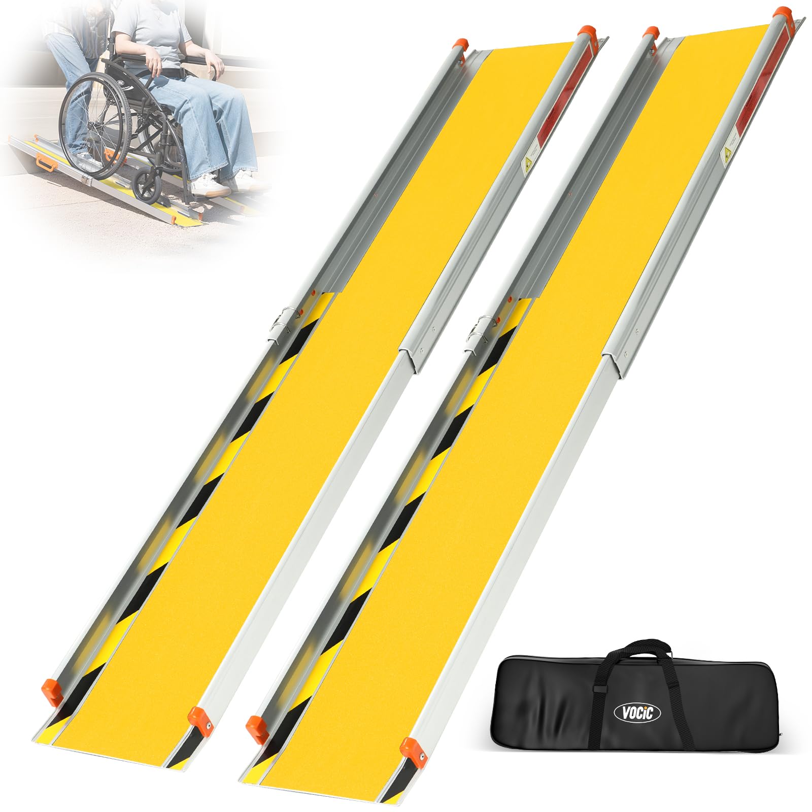 VOCIC CP31 Rollstuhlrampe für Treppen 92-152CM,Rampe für Rollstuhl tragbare | Aluminium klappbar stabil Teleskoprampe für Rollstühle nur 7KG, Fahrradrampe Auffahrrampe Laderampe bis 300KG,Gelb