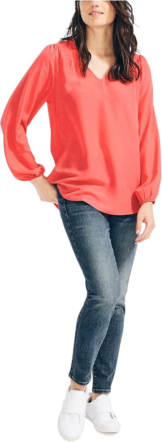 Nautica Womens Nautica Women's Long Sleeve V-Neck Woven Shirt - Image 2