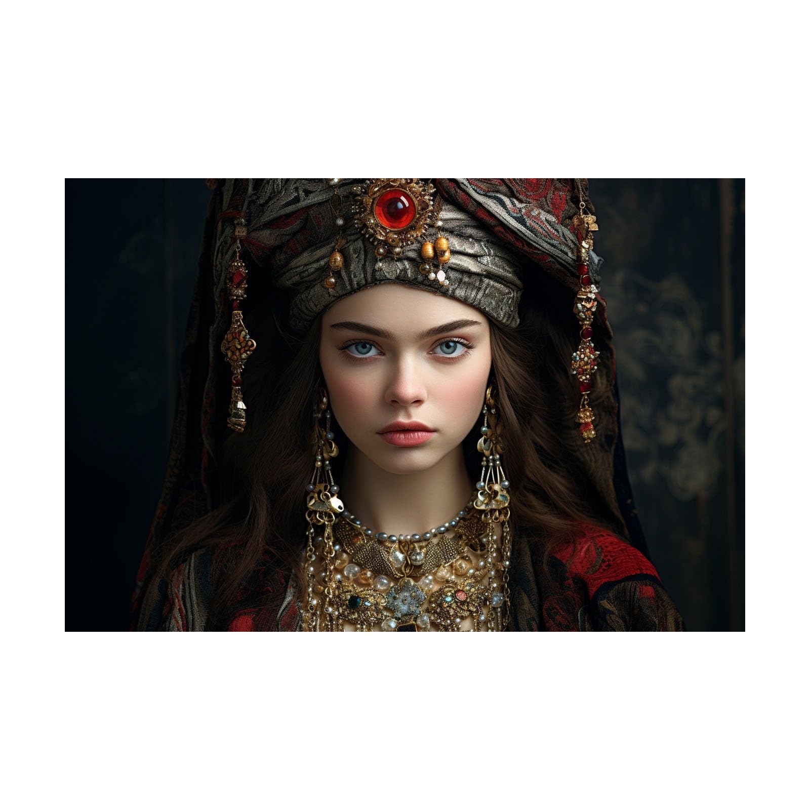 TERUEA Funny Bathroom Wall Decor Poster Ornate Woman With Red Gemstone Headdress Canvas Prints Wall Art Pictures Artwork for Bedroom Home Decor(Red)-70x100cm Unframed