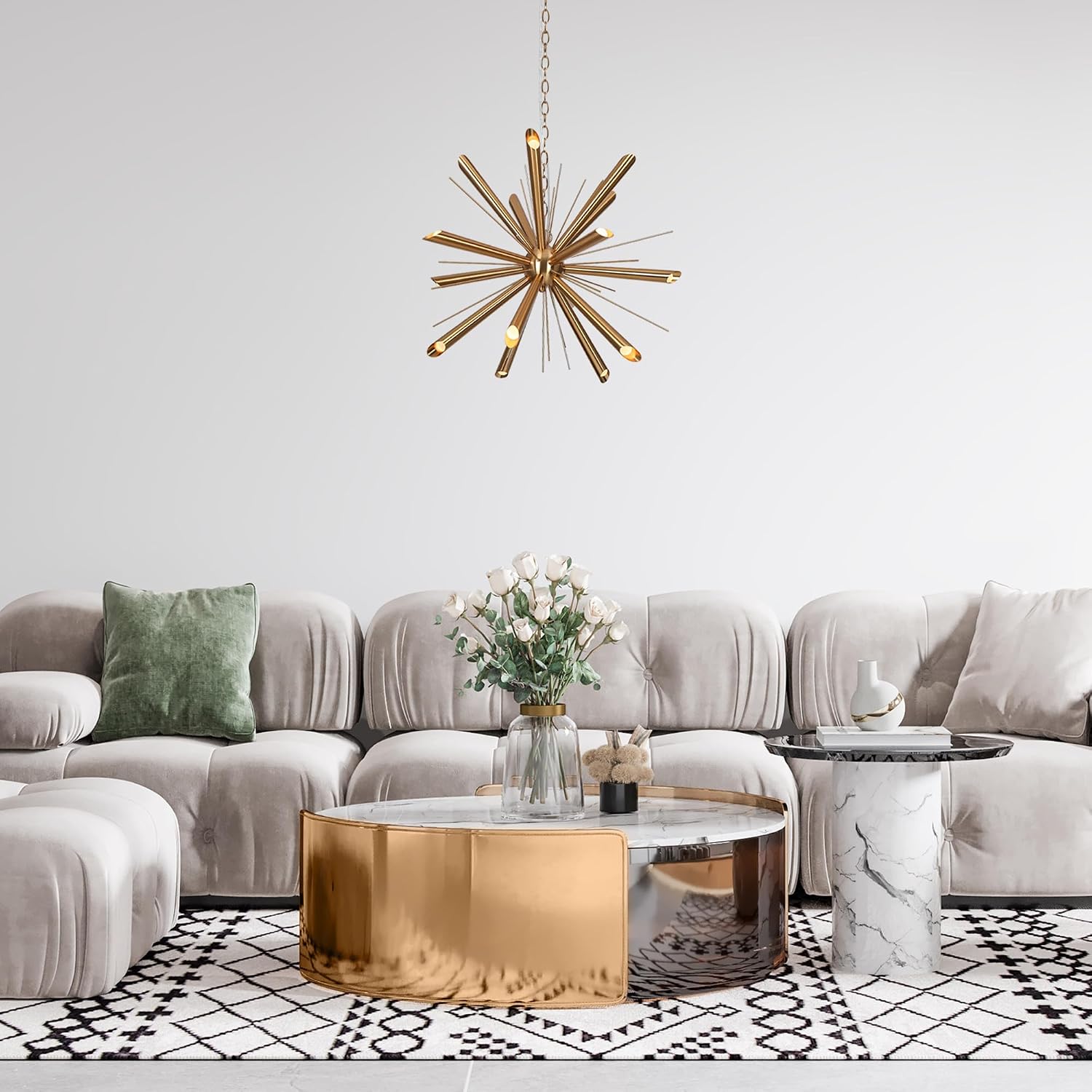 KSANA Gold LED Chandeliers, 3000K, CRI >90, 15-Light Modern Plating Brass Sputnik Chandelier Hanging Light Fixtures for Dining Room, Kitchen Island, Bedroom, Hallway, Entryway, 26'' D x 23.6'' H