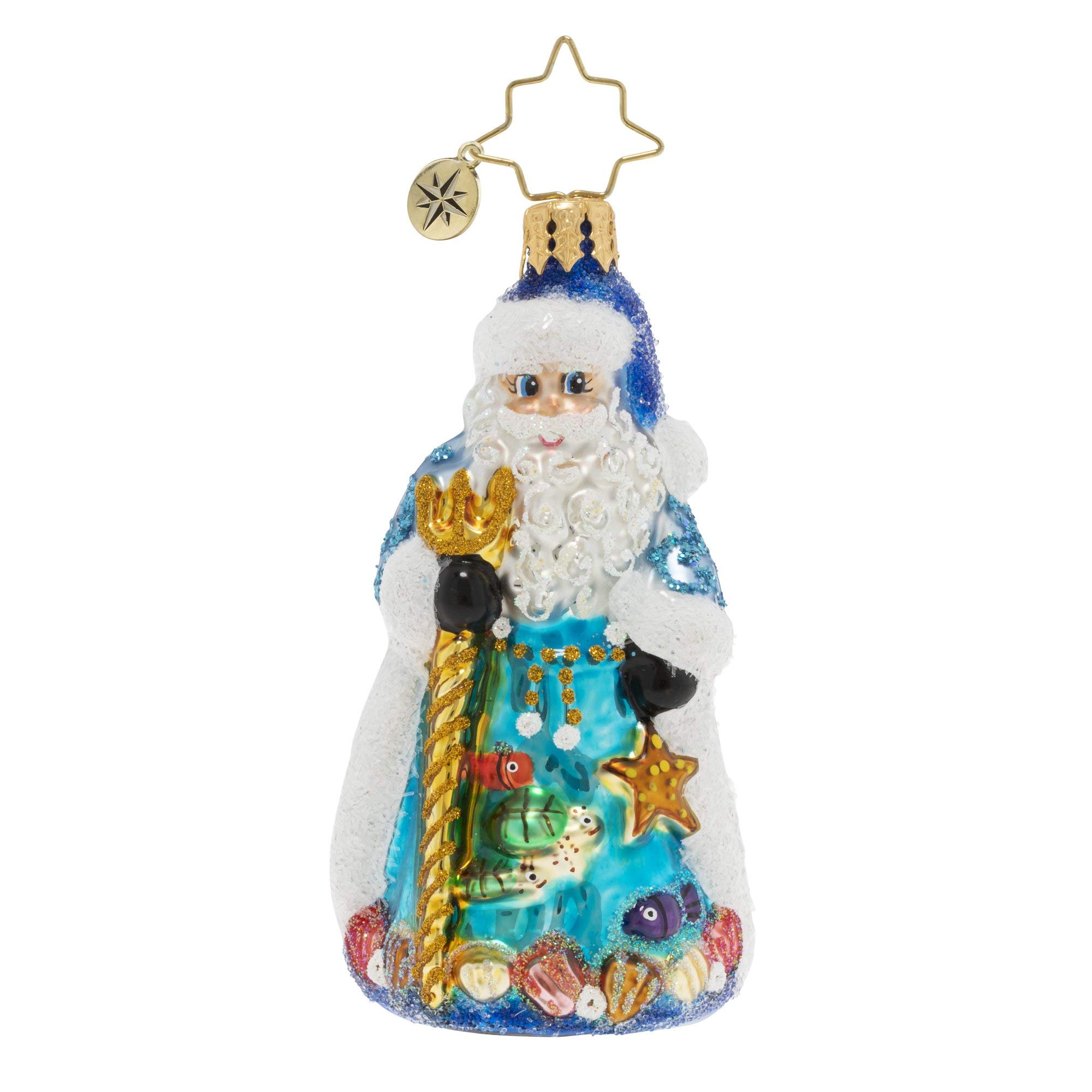 Christopher RadkoHand-Crafted European Glass Christmas Ornament, Seas The Day Santa Gem