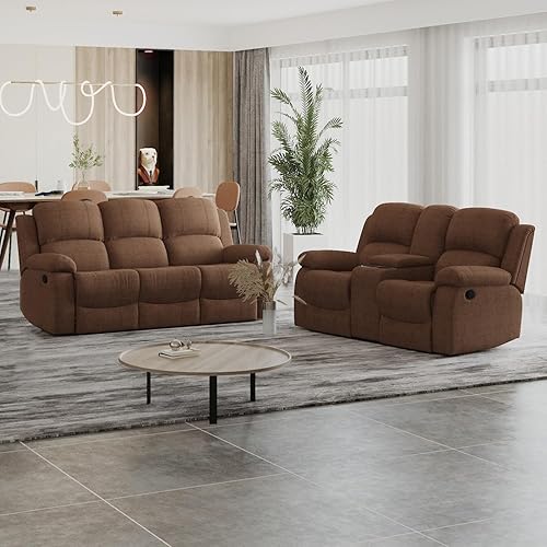 Miniatura 28 de Juego de sofá reclinable de microfibra de lino gris, 3 piezas (sofá+sofá biplaza+silla), marco de madera, cuero/microfibra/pana, 82 x 40 x 40 Gris