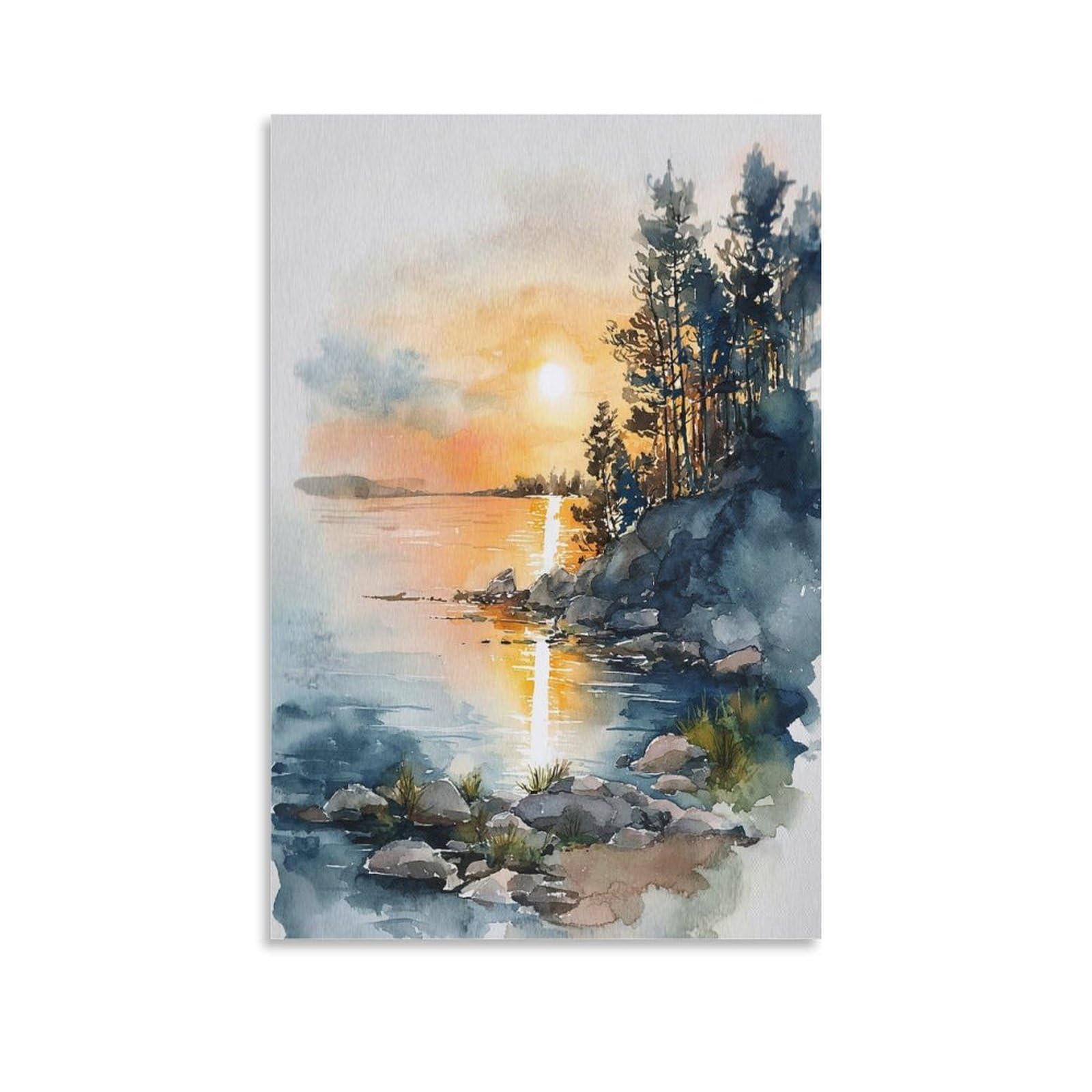XWYMXZ Lake Erie Sunset Coastal 20x30inch(50x75cm) Vintage Travel Poster Watercolor Canvas Art