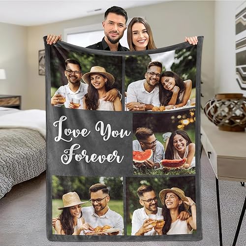 MeMoShe Mantas personalizadas con fotos, regalos personalizados para parejas, manta con imagen personalizada con texto en inglés "I Love You",