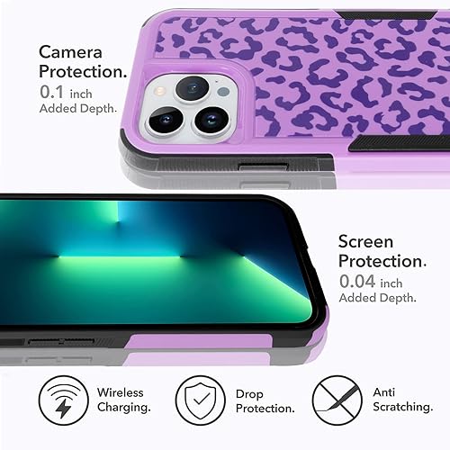 Miniatura 3 de MOWIME Funda diseñada para iPhone 13 Pro Max, estampado de leopardo morado, estampado de guepardo, a prueba de golpes, resistente TPU duro de