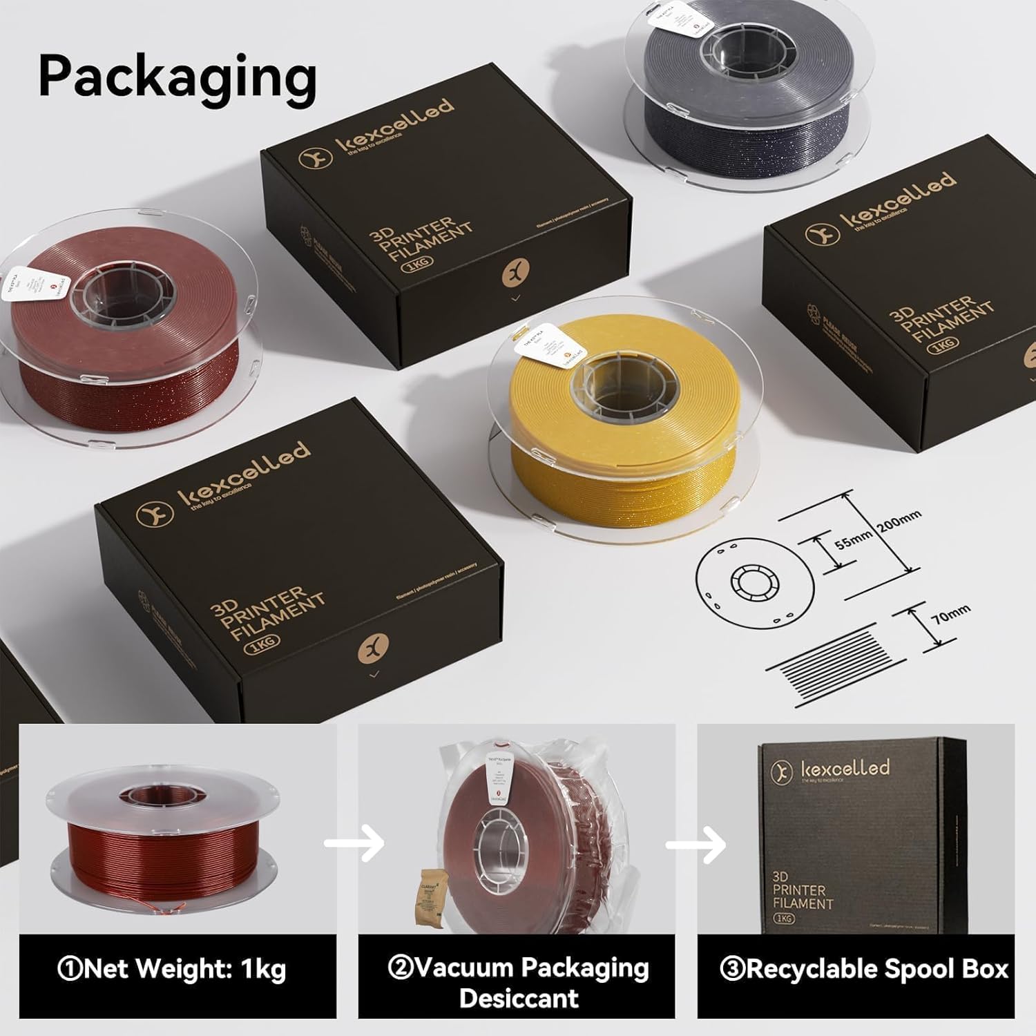 Kexcelled Glitter PLA Filament 1.75mm Yellow,Galaxy PLA 3D Printer Filament 1kg(2.2lbs),Sparkle Twinkling Surface Dimensional Accuracy +/- 0.03mm,Fit Most FDM Printer for Christmas & Creative Projects