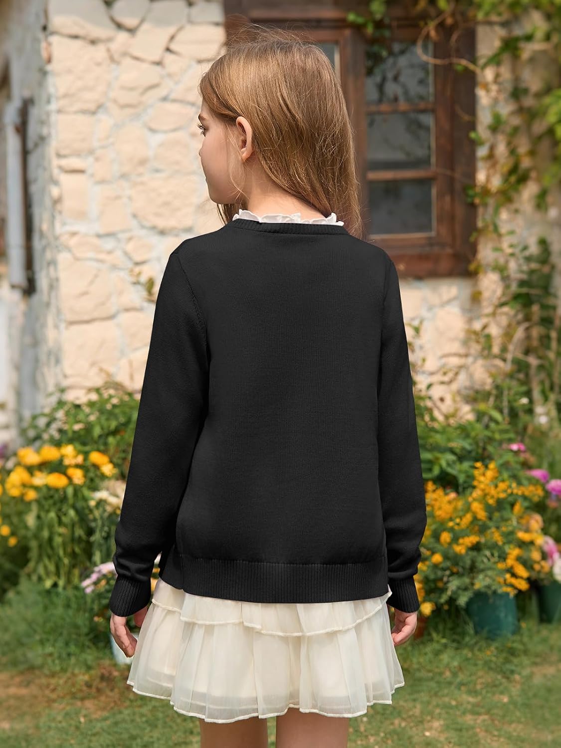 Haloumoning Girls Button Down Cardigan Kids Long Sleeve Crewneck Uniform Knit Sweater 5-14 Years
