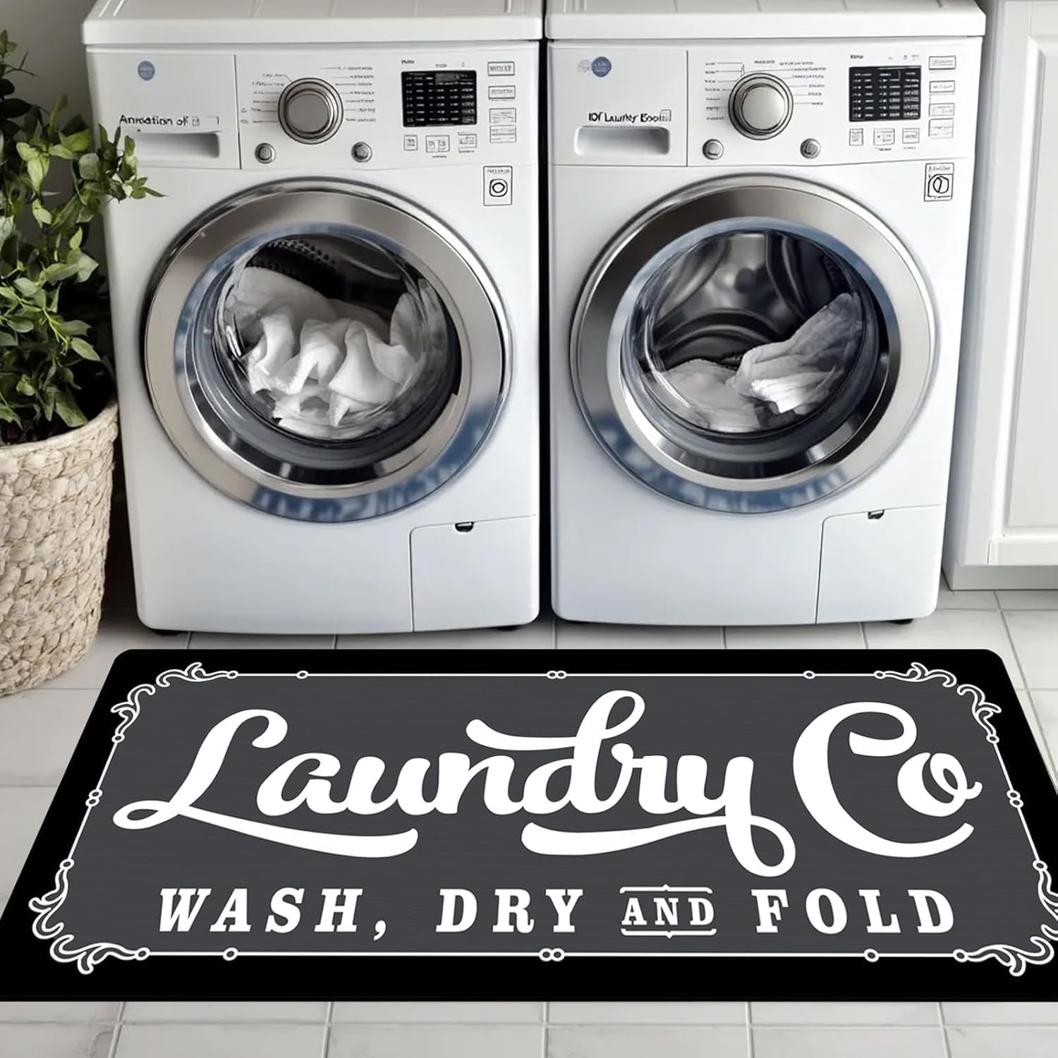 Laundry Room Rug Runner 20 * 59, Non Slip Laundry Rug Kitchen Rugs Washable Mat Waterproof Mudroom Floor Carpet Runner Farmhouse Laundry Room Decor, Black