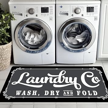 Laundry Room Rug Runner 20 * 59, Non Slip Laundry Rug Kitchen Rugs Washable Mat Waterproof Mudroom Floor Carpet Runner Farmhouse Laundry Room Decor, Black