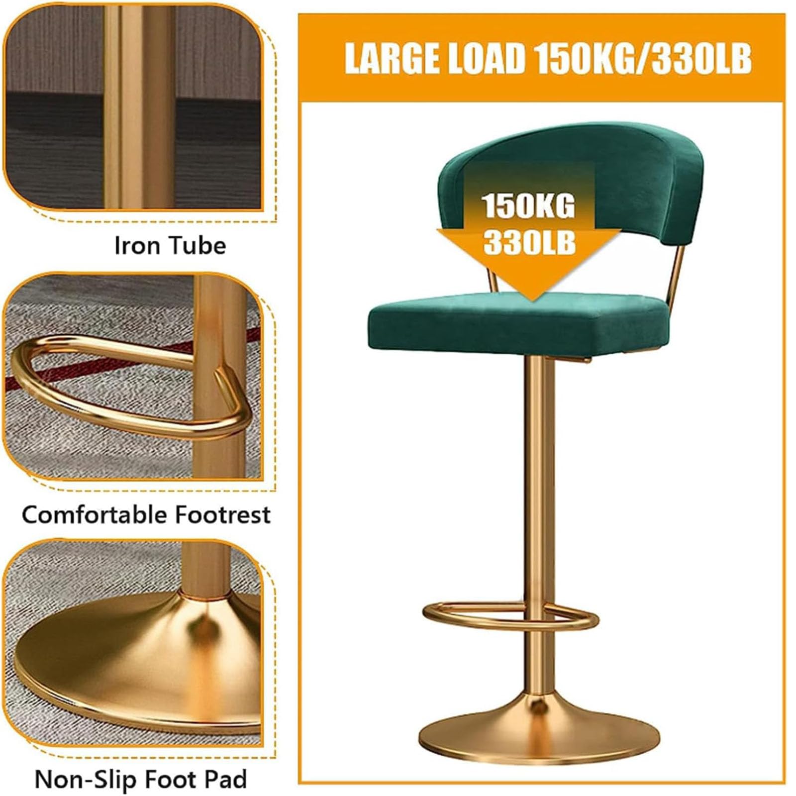 Amazon｜360°回転バースツール、高さ調節可能なカウンターハイチェア