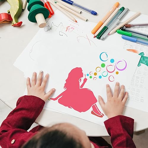 Miniatura 7 de FINGERINSPIRE Plantilla de pintura de burbujas que soplan para mujer, plantilla de dibujo reutilizable de mujer sentada de 11.8 x 11.8 pulgadas,