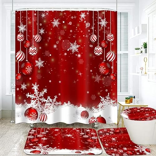 FZDHHY Juego de 4 cortinas de ducha de bolas decorativas de Navidad, juego de cortinas de ducha de bolas decorativas de Navidad, juego de cortinas