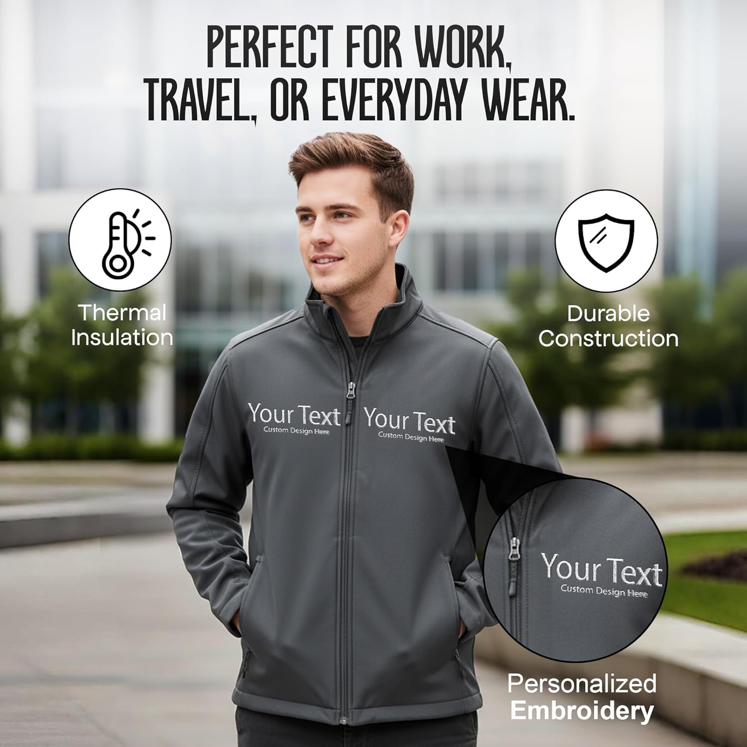 Custom Men's Core Soft Shell Jacket | Wind & Water Resistant, Fleece-Lined, Embroidered Or Printed Logo