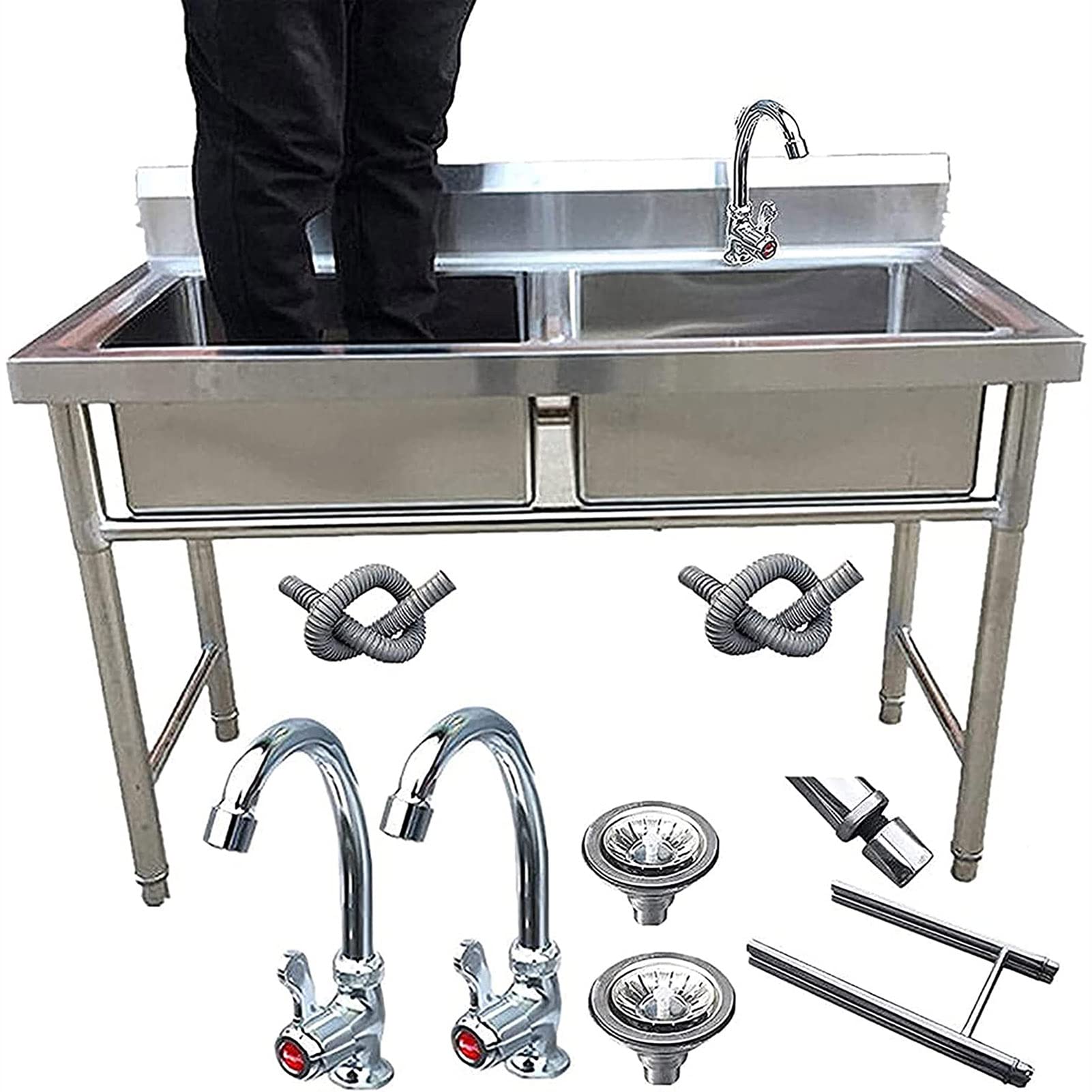 Fregadero de cocina industrial con soporte exterior y grifo incluido