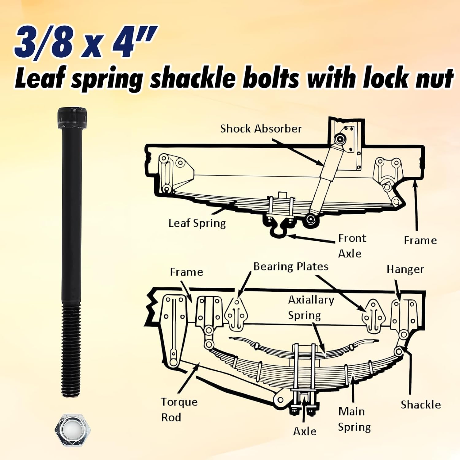 4 Pcs Leaf Spring Center Bolt - 3/8 x 4 Fine Threaded Leaf Bolts with Lock Nuts-Universal for Truck/SUV/Trailer Leaf Packs