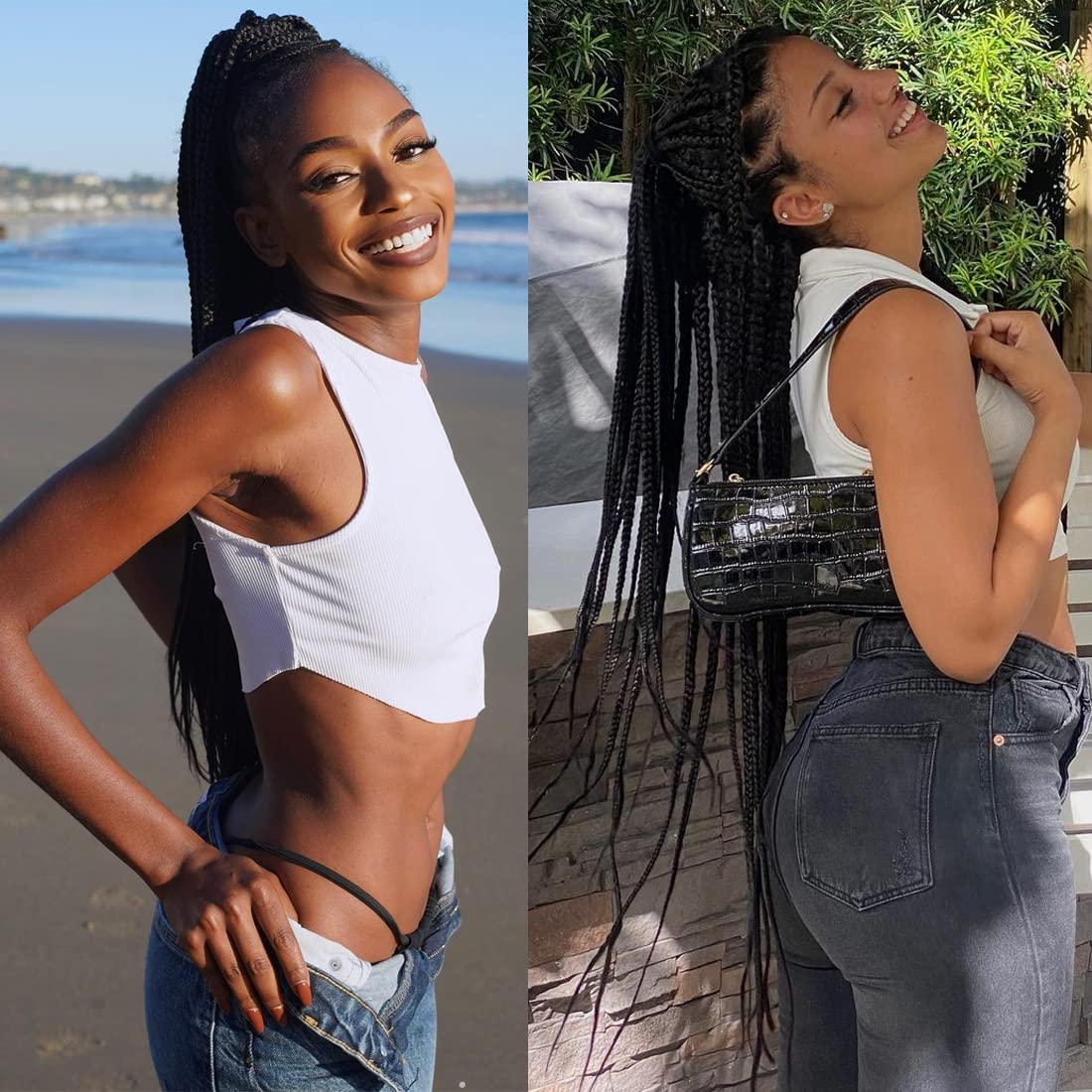7 Packs Crochet Box Braids Pre Looped Box Braid Goddess Box Braids Crochet Hair Extensions Straight Crochet Hair For Women Crotchet Braid Hair Bundle (32 Inch（Pack of 7）, 1B#)