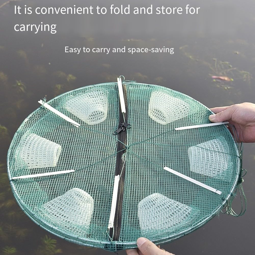 Trappola per pesci pieghevole con ingresso in nylon, gabbia per gamberetti, per pesca d'acqua dolce e salata, portatile, pieghevole, con confezione di accessori, verde (D)