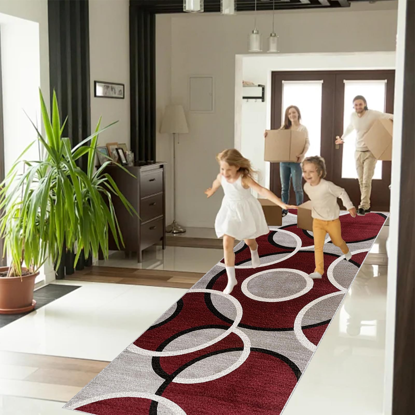 Tapis Couloir Long 80x450 cm - Tapis de Passage Cuisine Lavable et Salon Moderne