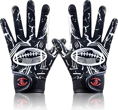 Youth Football Gloves -Sticky Football Receiver Gloves with Tacky Silicone Palm for Kids Girls Boys Flag Football Practice Games,Stretch Fit Quick-Dry Excellent Grip Football Receiving Gloves