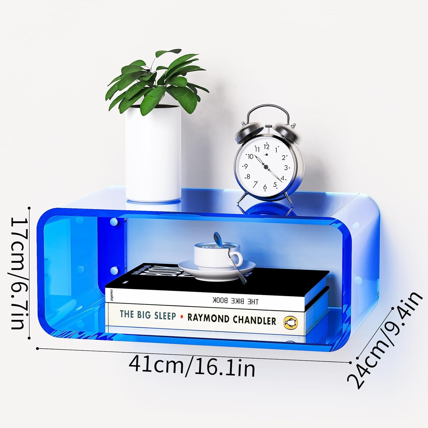 Acrylic Floating Nightstand, Bedside Table, Nightstand Shelf Wall Mounted Bedside Shelf (Blue, Small)