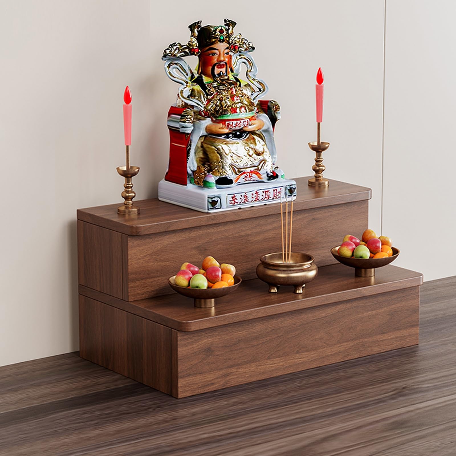 JNTFNE Desktop Buddha statue stand, Shrine Altar Table,Wood Temple Meditation Table,Chinese Style Guan Gong God of Wealth Pagoda Shelf,Customizable(Double-layer,30 * 15 * 20cm/11.8 * 5.9 * 7.8in)