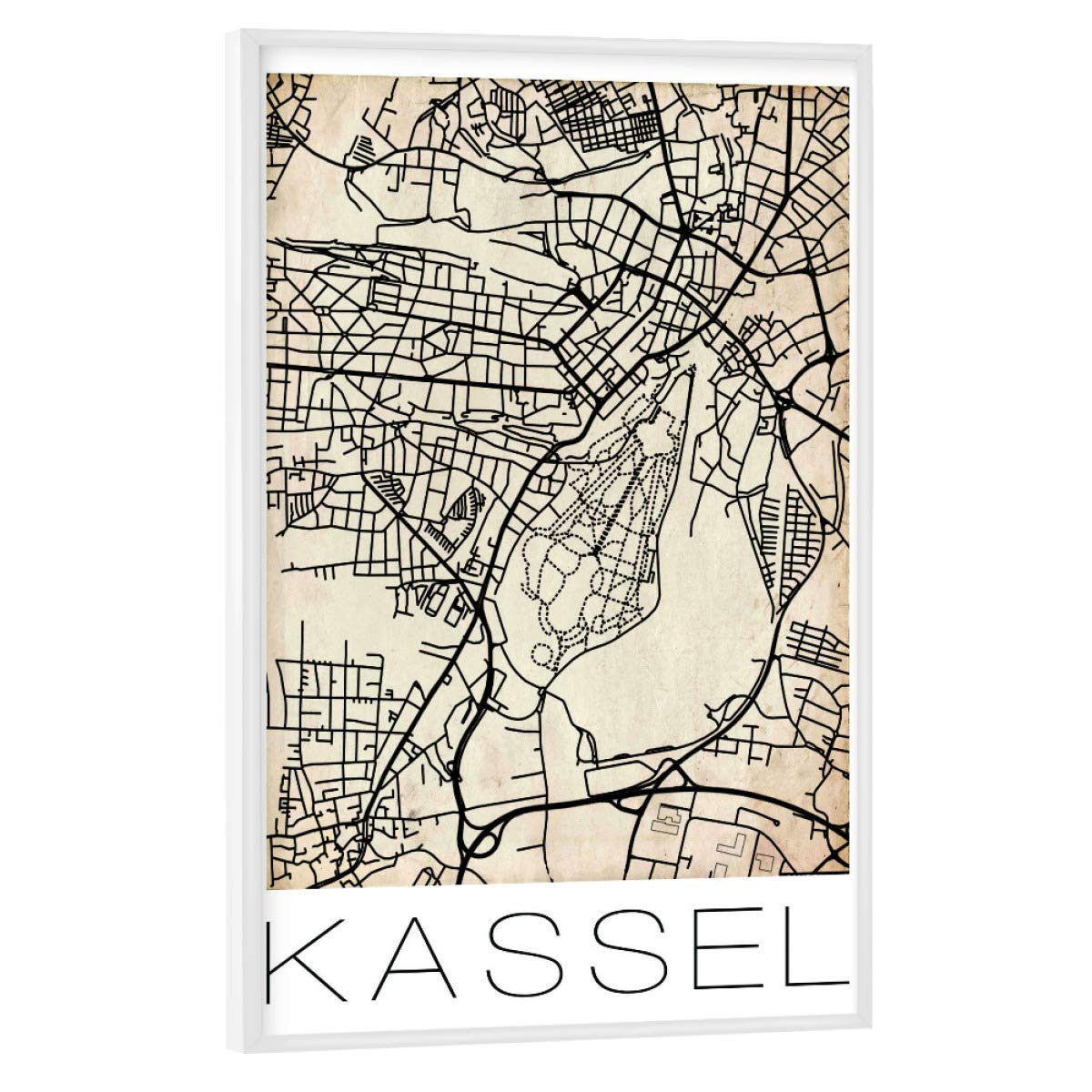 artboxONE Poster mit weißem Rahmen 75x50 cm Städte Retro Map of Kassel Germany Grunge - Bild Kassel Grunge Kassel