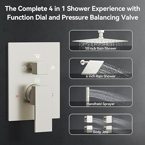 Miniatura 2 de Juego de grifo de ducha de níquel cepillado, grifo de ducha de cuatro modos con 2 en 1 de mano, cabezal de ducha de 12 pulgadas con cabezal de ducha