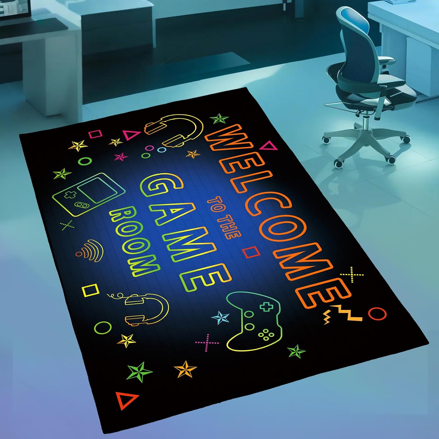 Gamer Rug for Game Room Decor, Cool Games Themed Rugs for Kids Boys Teens Player Room Bedroom Living Room Decor 3'x5', Welcome to the Game Room Playroom Sofa Floor Mat Gaming Accessories Decor
