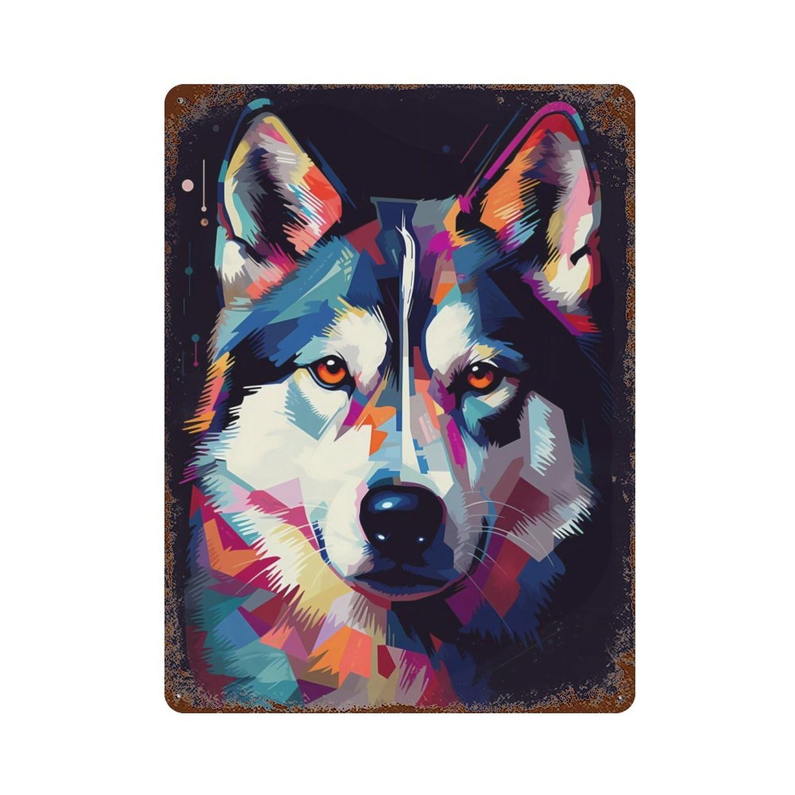 Siberian Husky Abstract Retro Metal Sign 15.7"x11.8", Vintage Wall Decor for Garage, Pub Or Kitchen
