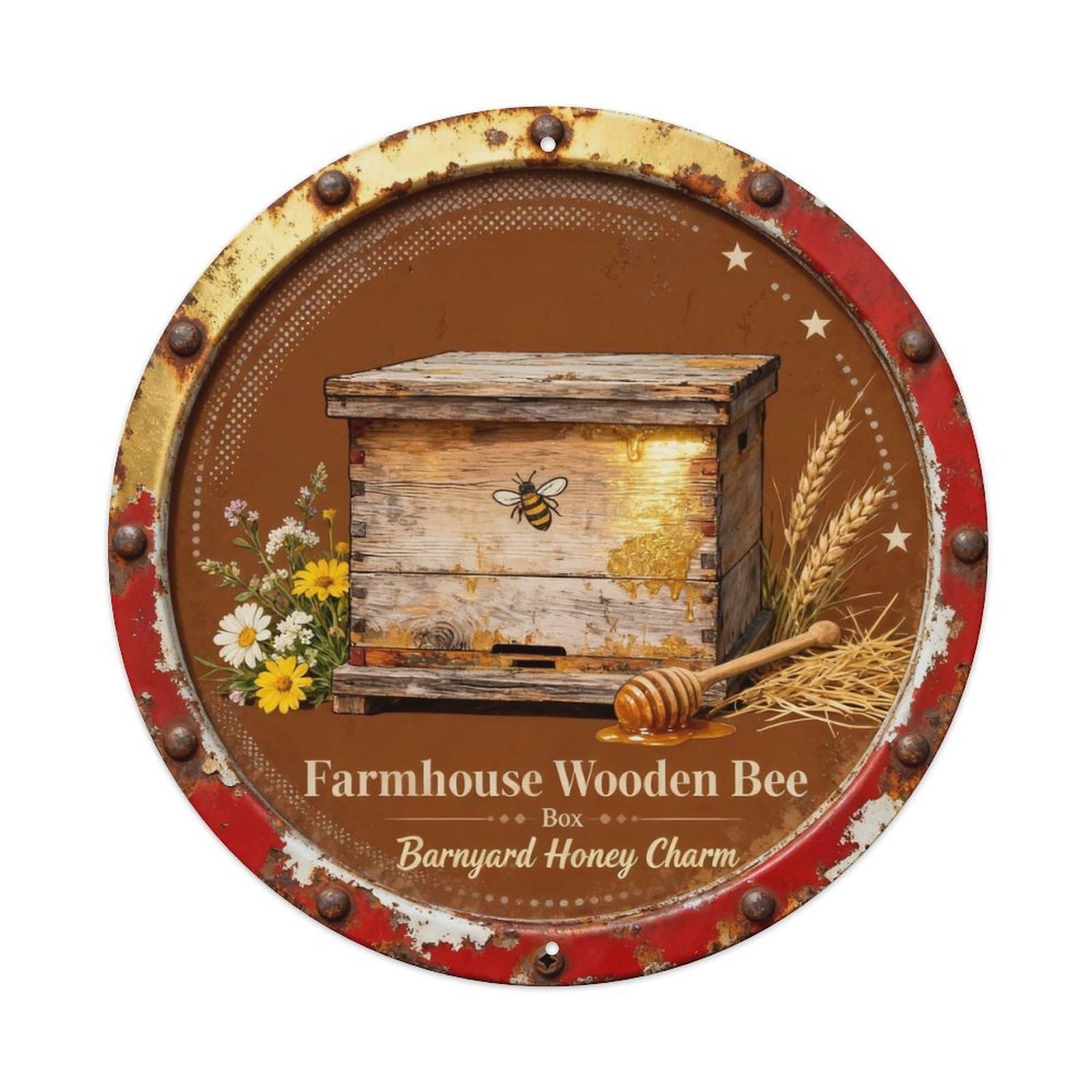 Wooden Bee Box Metal Tin Sign Plaque