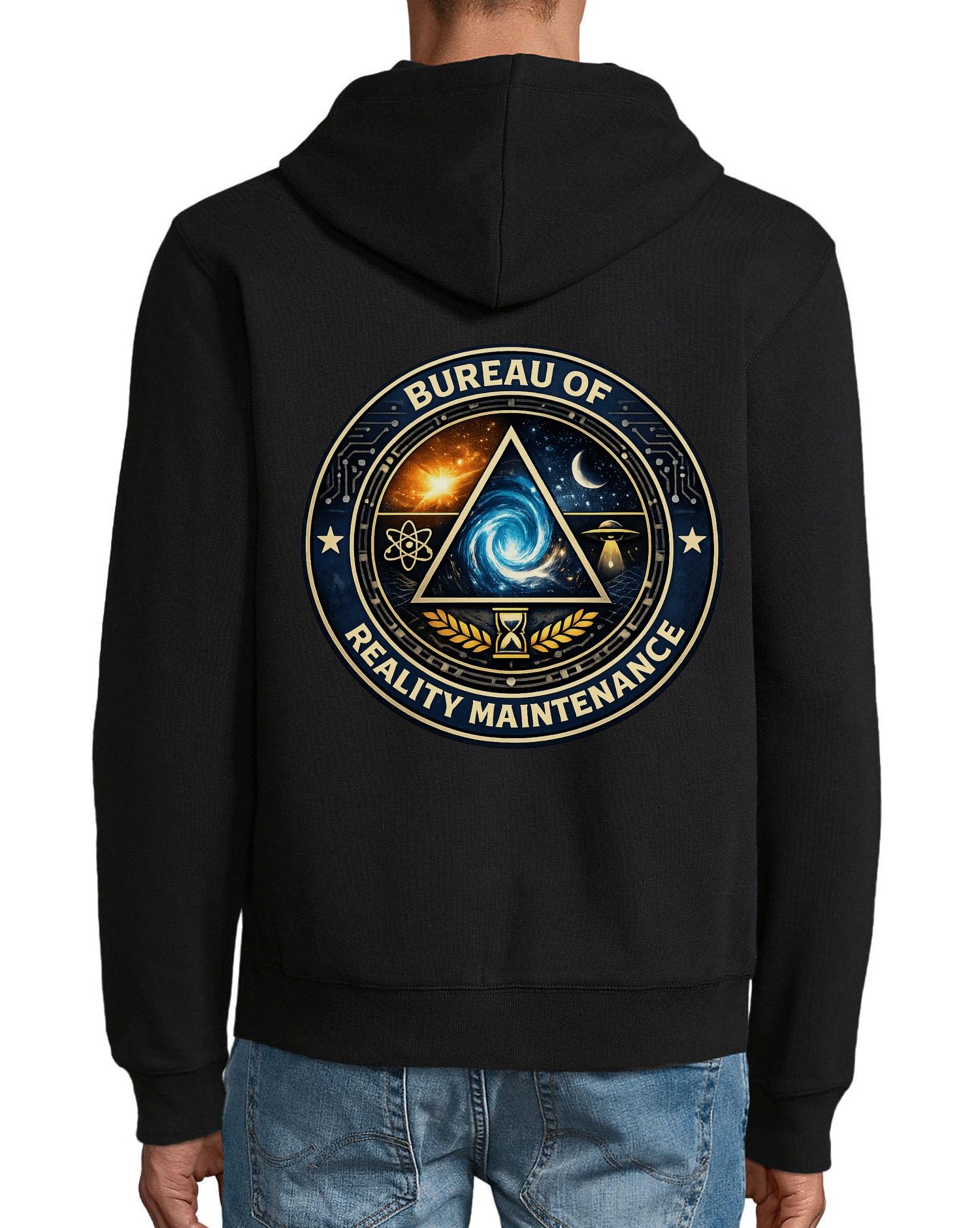 Symboliczny emblemat rzeczywistości, dział konserwacji, bluza z kapturem, mieszanka bawełny, zamek błyskawiczny, bluza z kapturem, czarna