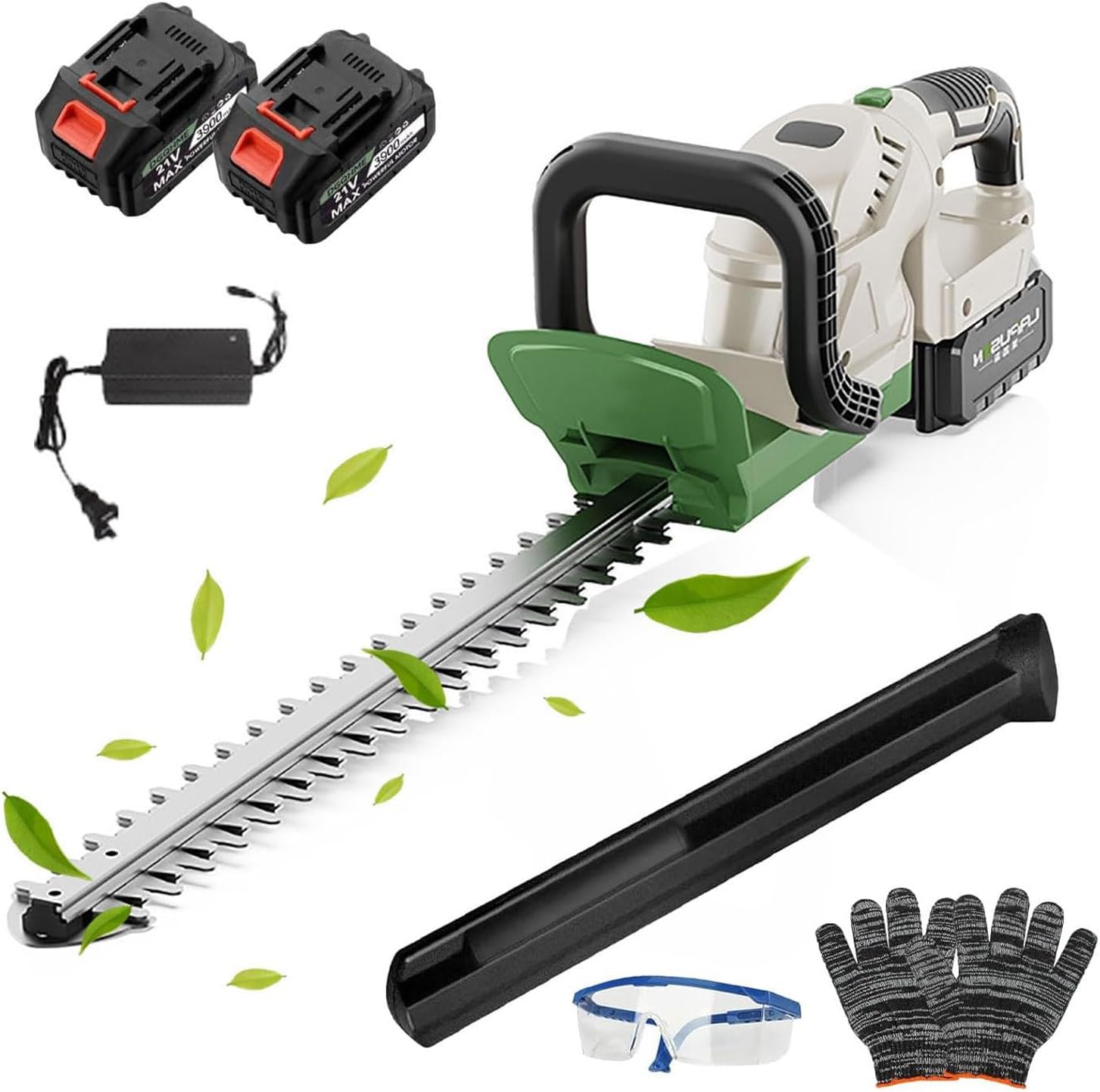 Electric Cordless Hedge Trimmer, 21V Bush Trimmer with 20'' Dual-Action Steel Blade and 2 x 3900Mah, Electric Hedge Trimmer with Handle Swivels 90