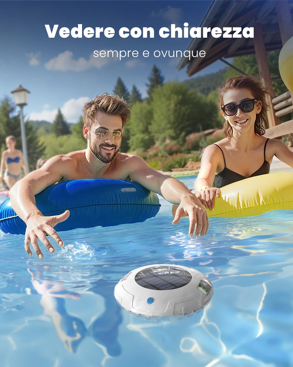 Termómetro de piscina, termómetro solar digital flotante, iluminación de piscina con 8 modos LED, IPX7 impermeable para estanques, bañeras