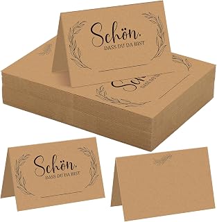 woric 60 Stück Tischkarten Schön dass du da bist, 110x85mm Platzkarten zum selbst Beschriften Namenskärtchen Tischkarten für Hochzeit Geburtstag Jugendweihe Taufe (Kraftpapier)