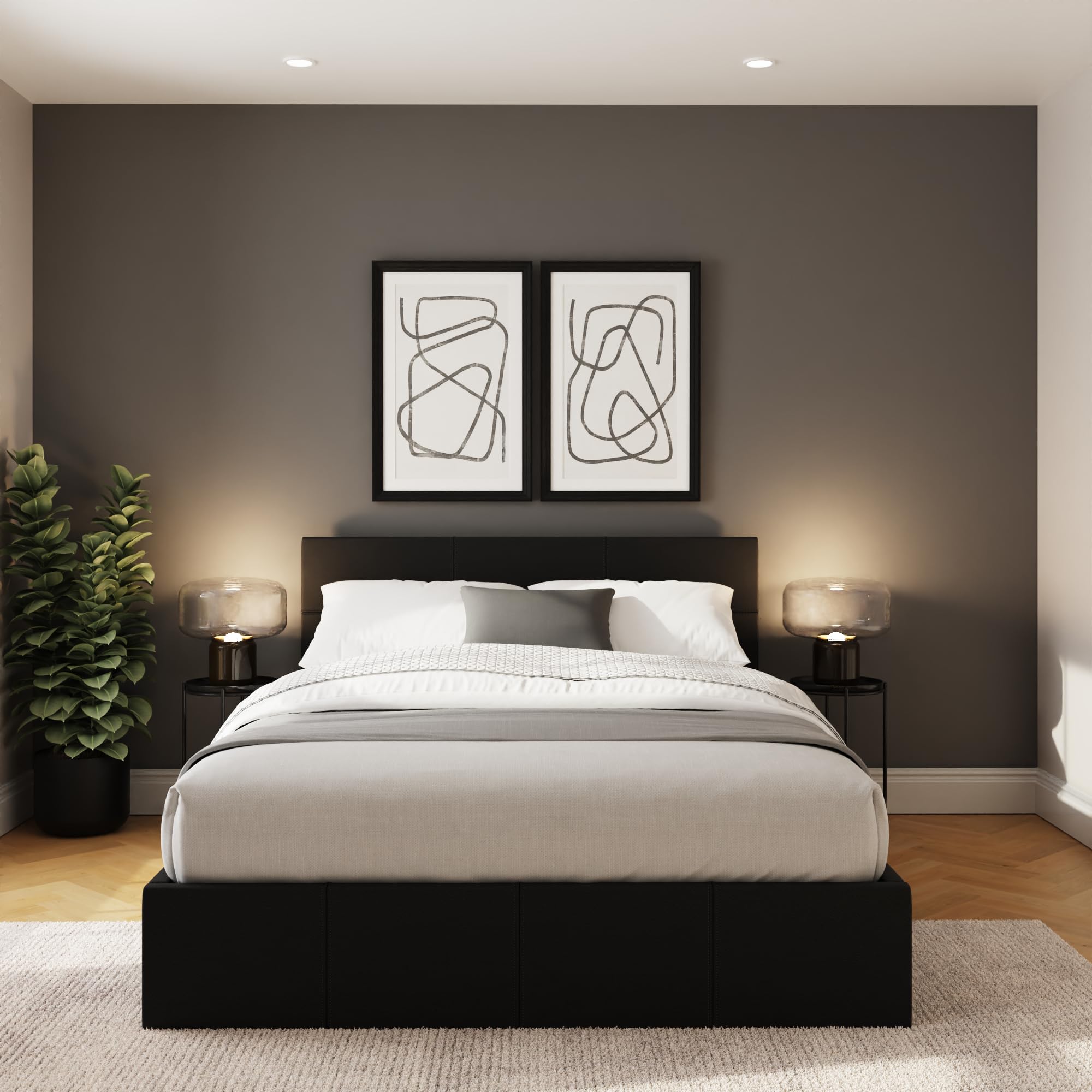 GFW Classic Leather Upholstered Ottoman Storage Bed With Gas End Lift & Under Bed Storage, Double, Faux Leather, Black