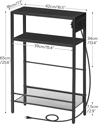 Miniatura 3 de HOOBRO Mesa auxiliar pequeña y estrecha con estación de carga, mesa auxiliar delgada para espacios pequeños, mesita de noche delgada con salida de