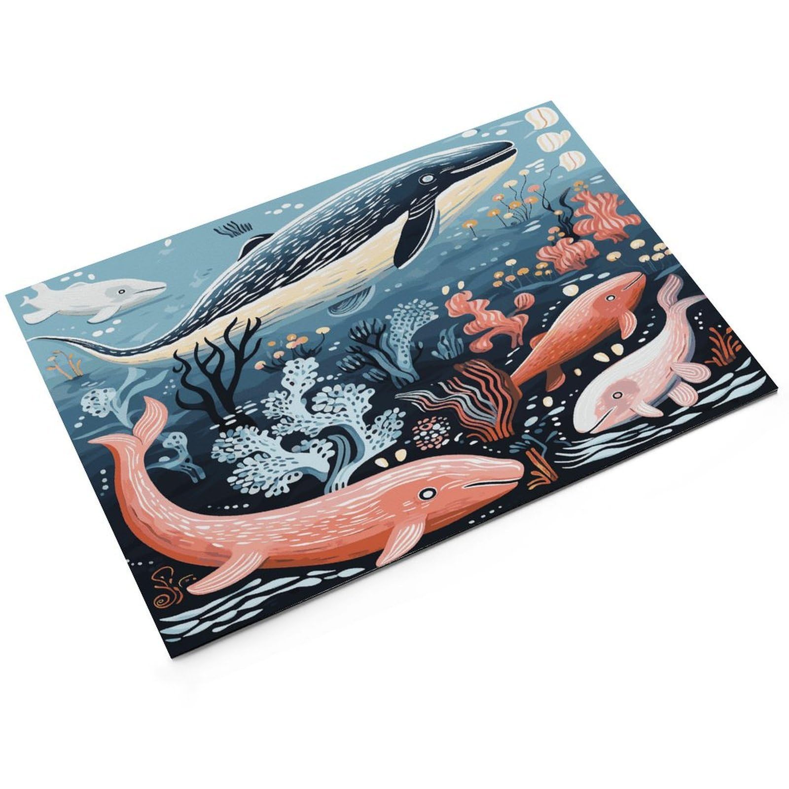 Tapis de nourriture pour chat et animal de compagnie avec baleine, poulpe, poisson, antidérapant, facile à nettoyer pour la nourriture et l'eau, tapis de gamelle pour chien et chat, 61 x 81,3 cm