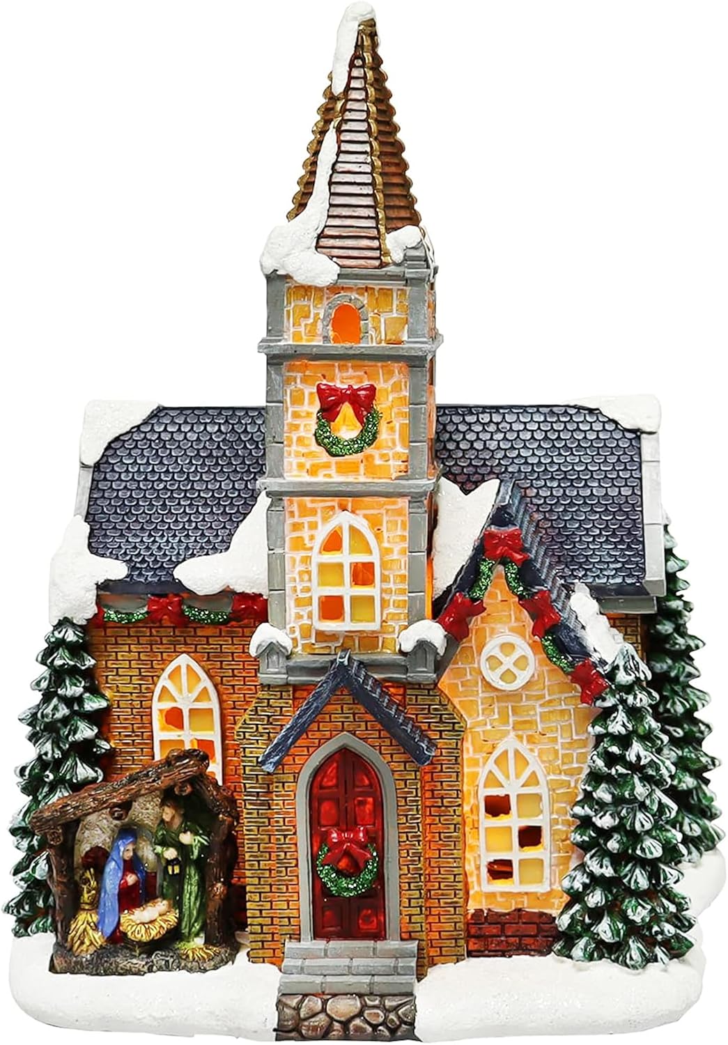 MOMENTS IN TIME 20-Piece Lighted Christmas Village Set with LED Lights Battery Operated Miniature Holiday Town Display Hand-Painted Christmas Houses, Figurines & Trees Gift-Ready Packaging