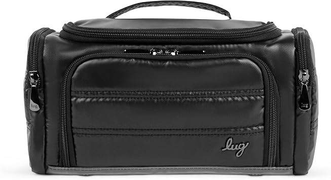 Lug Trolley Medium Cosmetic Case for Travel Multiple Zipper Compartments, Wipeable Interior, 100% Polyester METALLIC BLACK