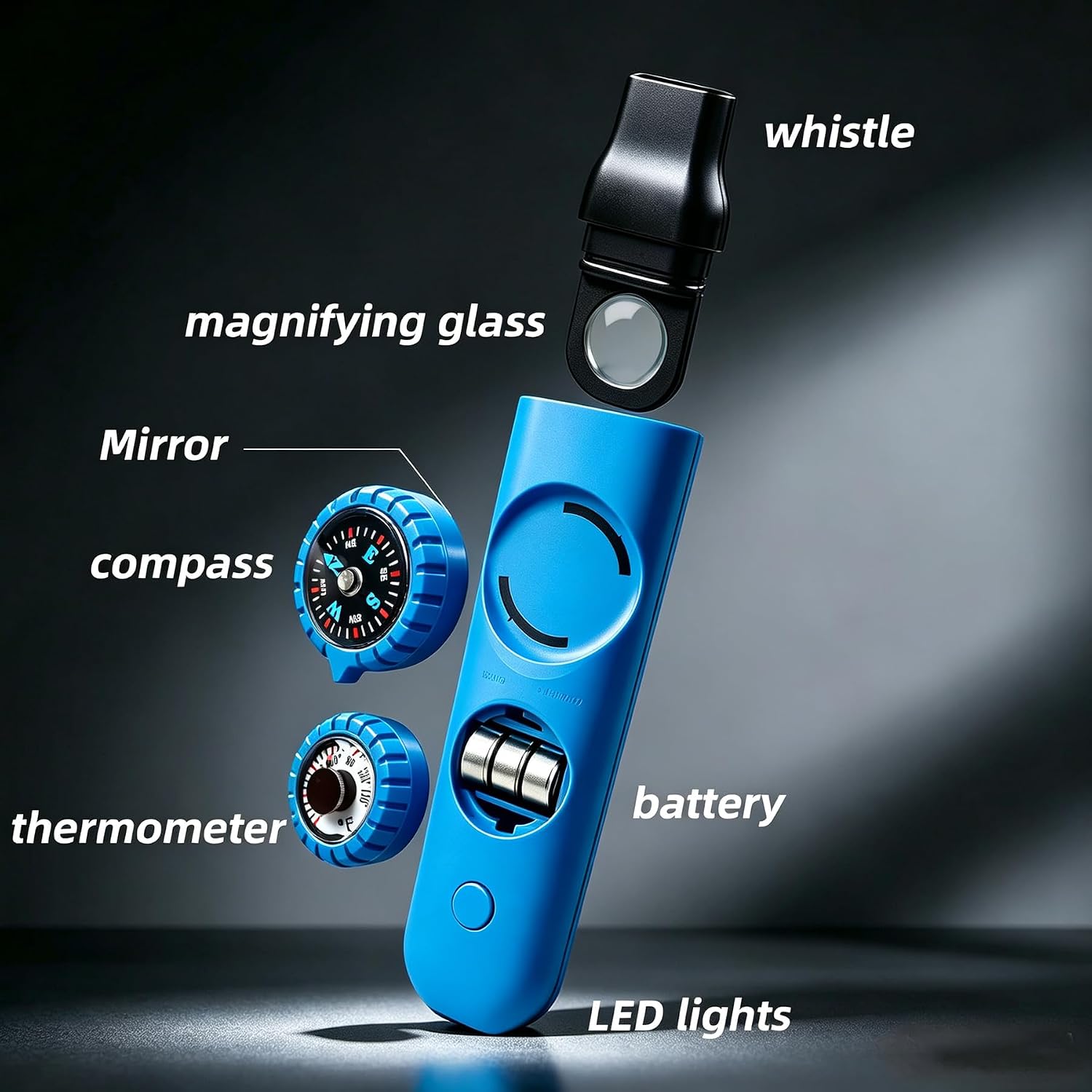 Emergency Survival Safety Whistle，Whistle for Kids with Lanyard,Compass,Thermometer,Ideal for Kayaking, Boating, Hiking, Camping, Climbing image 2