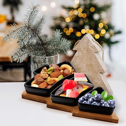 Miniatura 5 de Angoily Bandeja de cerámica con forma de árbol de Navidad para entretenimiento, plato de servir alimentos con base para aperitivos, aperitivos,