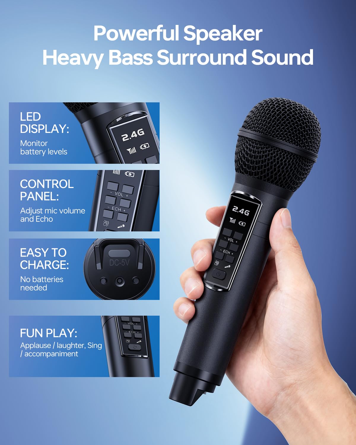 Máquina de Karaoke SORDA Para Adultos y Niños, Altavoz Bluetooth Portátil de 80 W, 2 Micrófonos Inalámbricos, Ajuste de Eco, Compatible con USB/AUX, Ideal Para Reuniones, Fiestas y Regalos