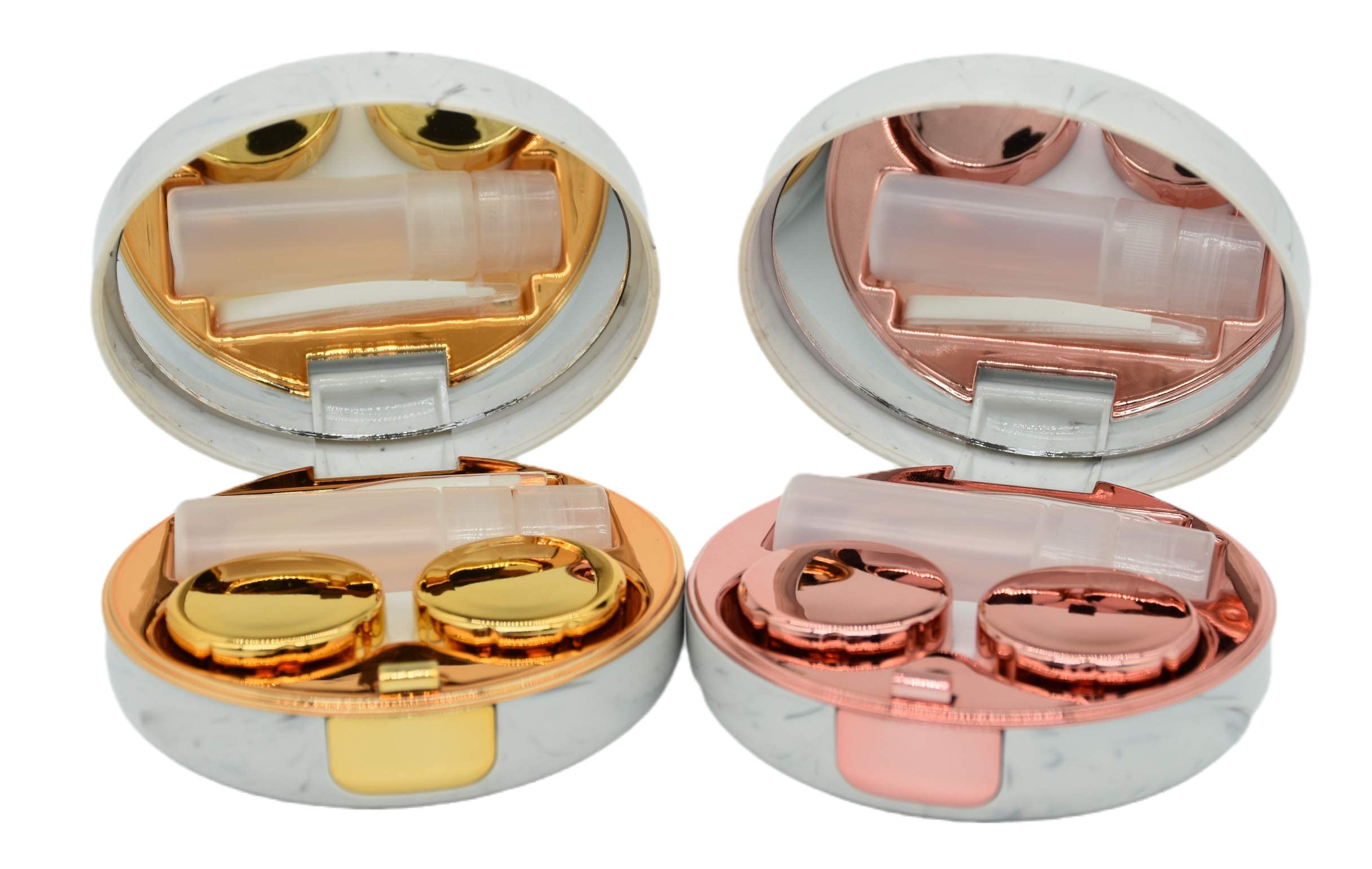 Confezione da 2 custodie per lenti a contatto in marmo, kit di stoccaggio per il contatto da viaggio (oro rosa + oro)
