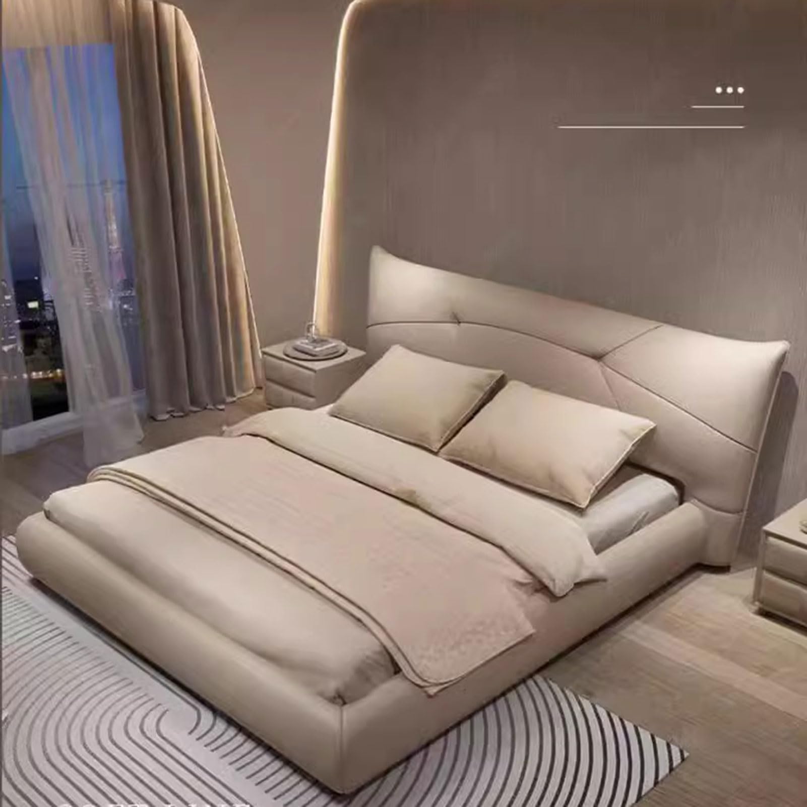 King Size Upholstered Platform Bed Frame Genuine Leather Bed with Headboard and Lift Up Storage Strong Wooden Slat